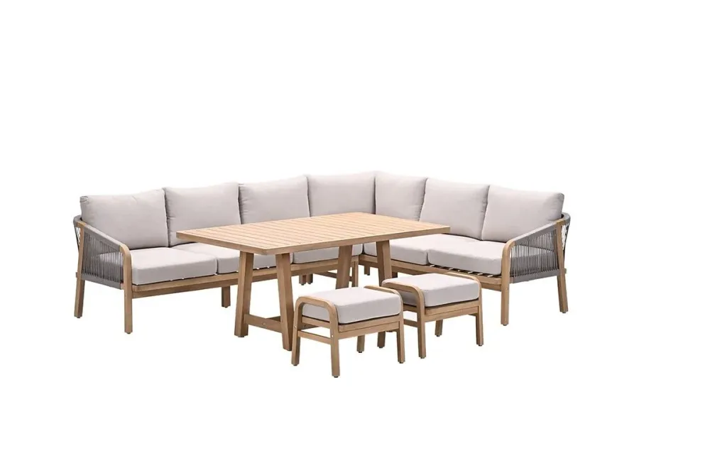 Santos lounge-diningset - 5-dlg.-rechts-acaciahout met white wash-sand Garden Impressions