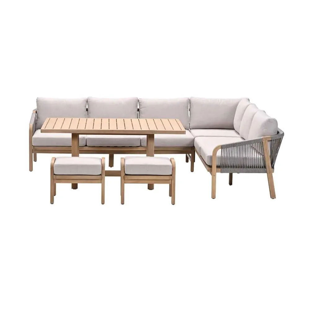 Santos lounge-diningset - 5-dlg.-rechts-acaciahout met white wash-sand Garden Impressions