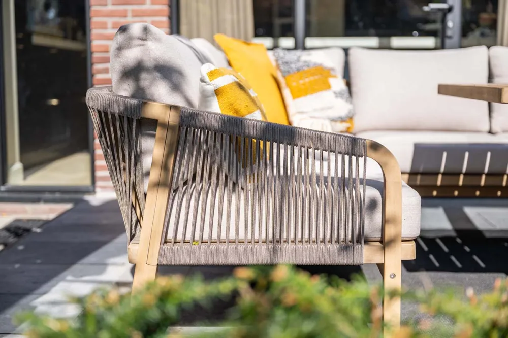Santos lounge-diningset - 5-dlg.-rechts-acaciahout met white wash-sand Garden Impressions