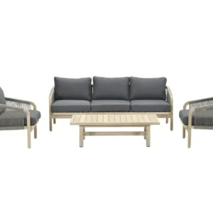 Santos loungeset - 4-delig - acaciahout white wash-rope dgrijs- mgrey Garden Impressions