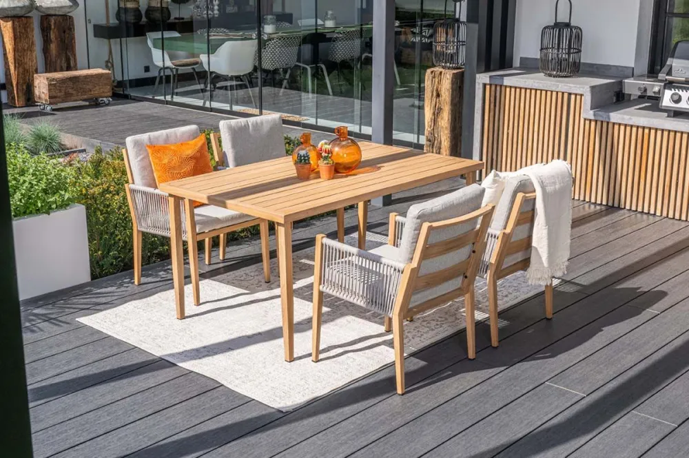Sardinia dining fauteuil - light teaklook - TPU rope sand - dark sand Garden Impressions