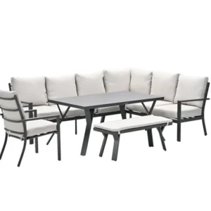 Sergio aluminium lounge-diningset - 8-persoons - rechts - zand Garden Impressions