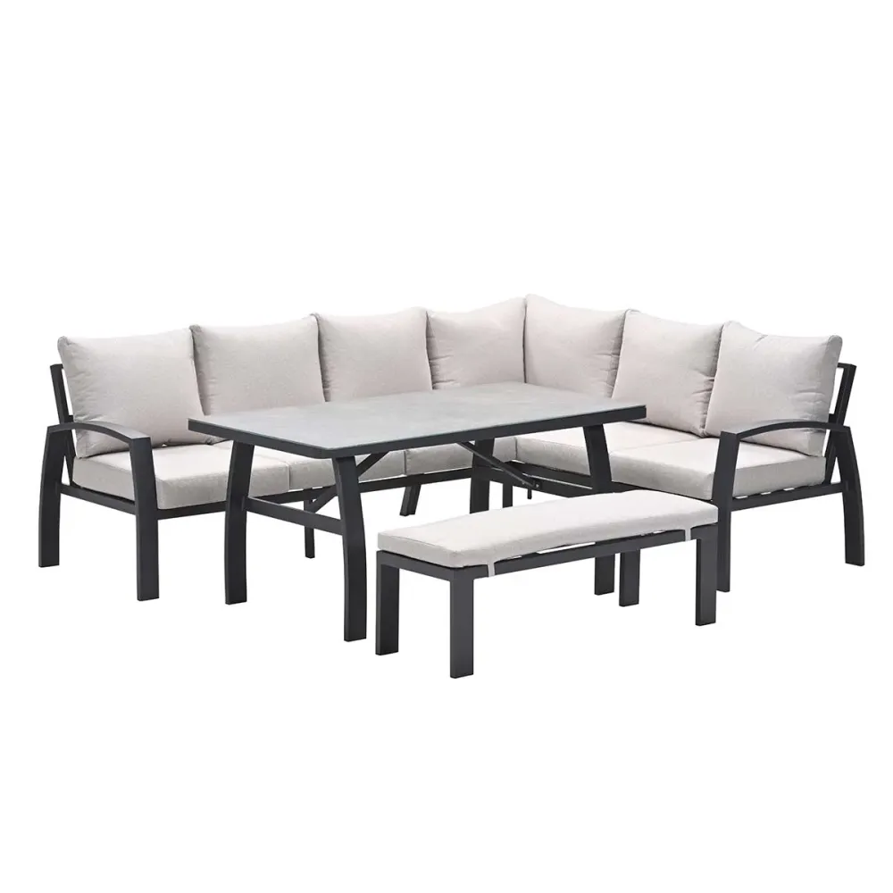 Vasano lounge-dining hoekset - rechts - 4-dlg. - c.black - sand Garden Impressions