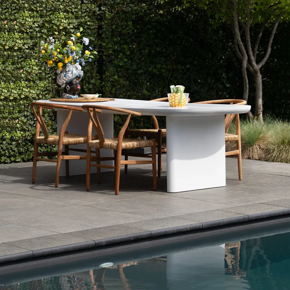 Giga Meubel Tuintafel Maya - Deens Ovaal - Wit Betonlook - 300x100x75cm