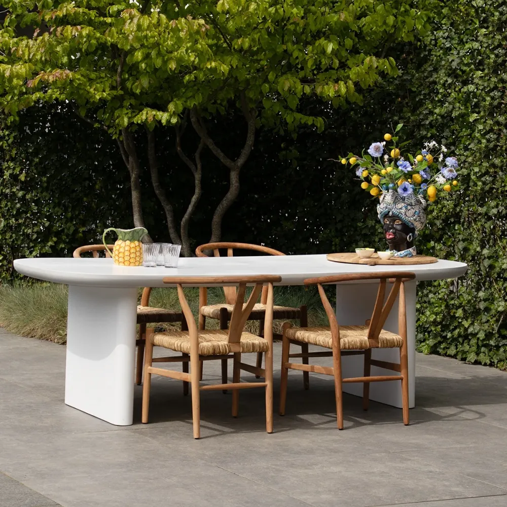 Giga Meubel Tuintafel Maya - Deens Ovaal - Wit Betonlook - 300x100x75cm