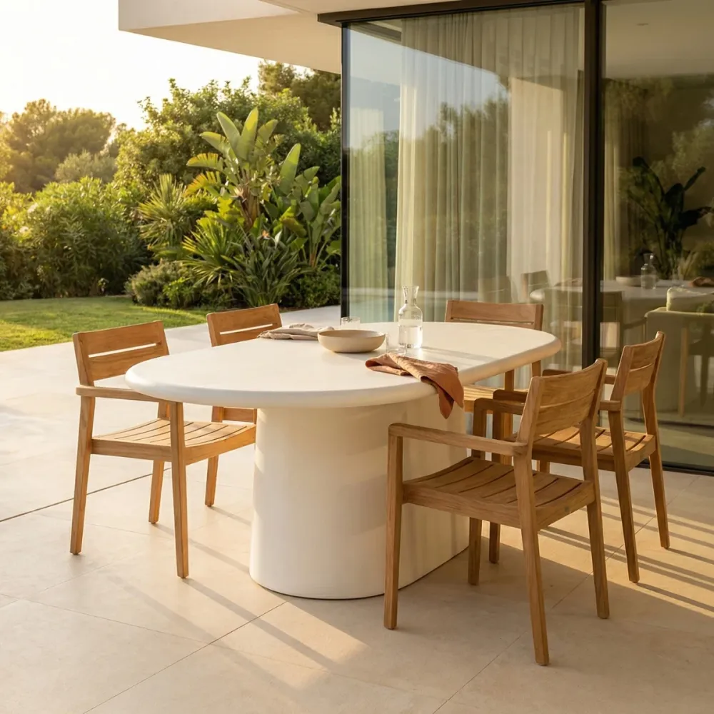 Giga Meubel Tuintafel Romy - Ovaal Off-White Eco Composiet - 160x100x75cm