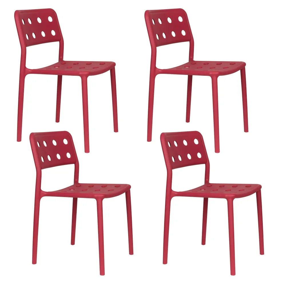 Housecraft Living Serra Tuinstoel/ Eetkamerstoel Kunststof Rood - Set van 4