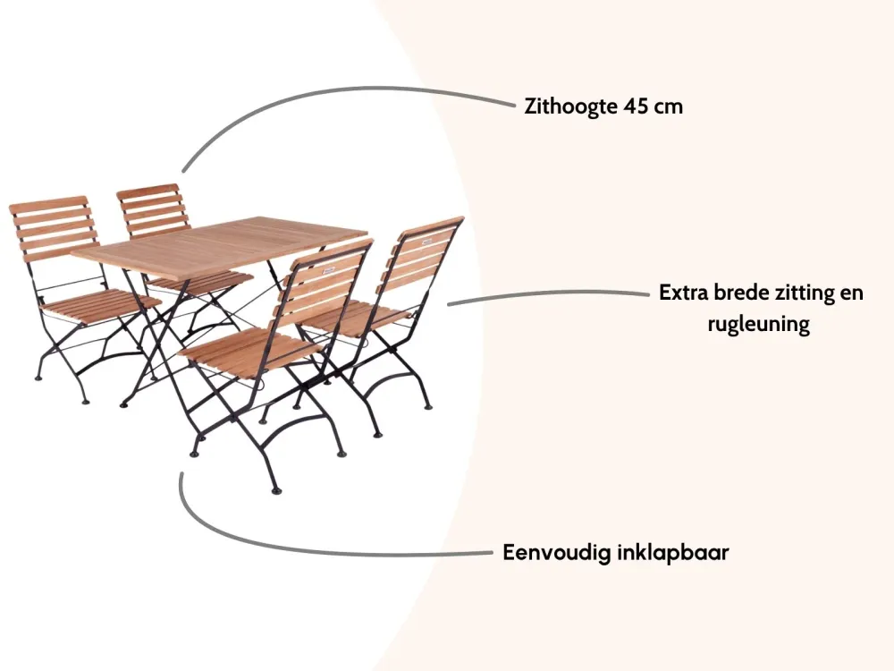 MaximaVida inklapbare acacia tuinset Toscana 120 cm zwart - stoelen zonder armleuning