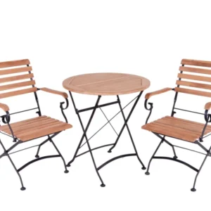 MaximaVida inklapbare ronde acacia bistroset Toscana 70 cm zwart- stoelen met armleuning