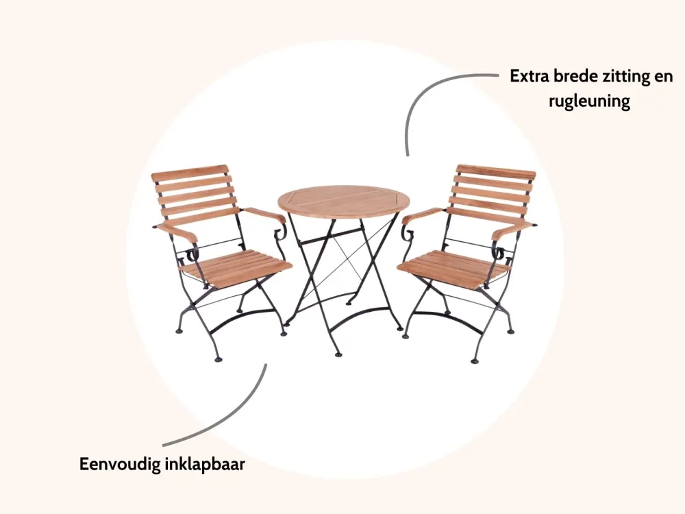 MaximaVida inklapbare ronde acacia bistroset Toscana 70 cm zwart- stoelen met armleuning