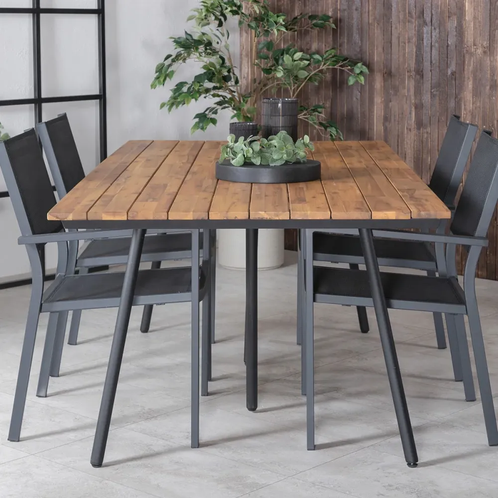 Nest outdoor Josua Tuintafel Zwart - Met Houten Blad - 200 x 100 cm