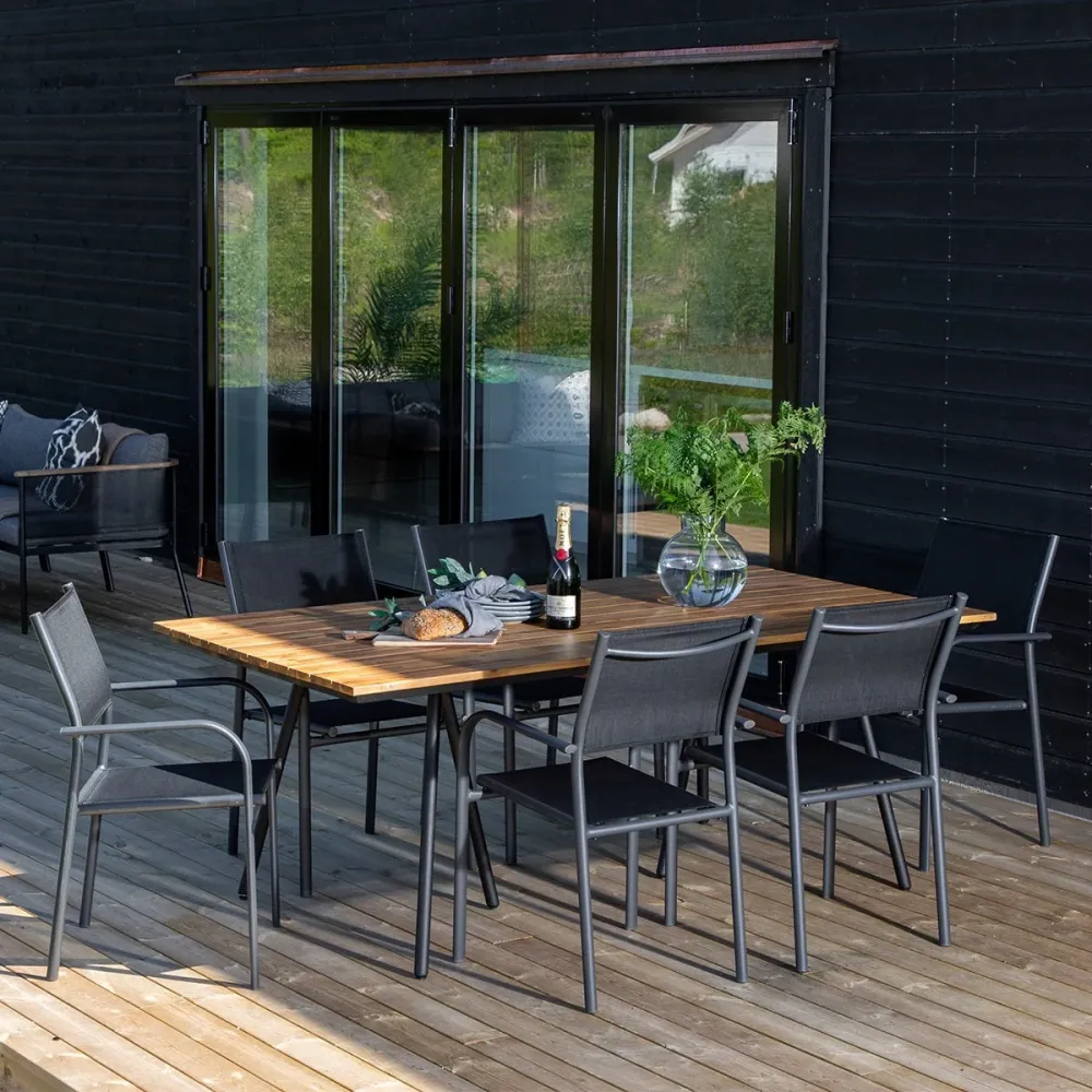 Nest outdoor Josua Tuintafel Zwart - Met Houten Blad - 200 x 100 cm