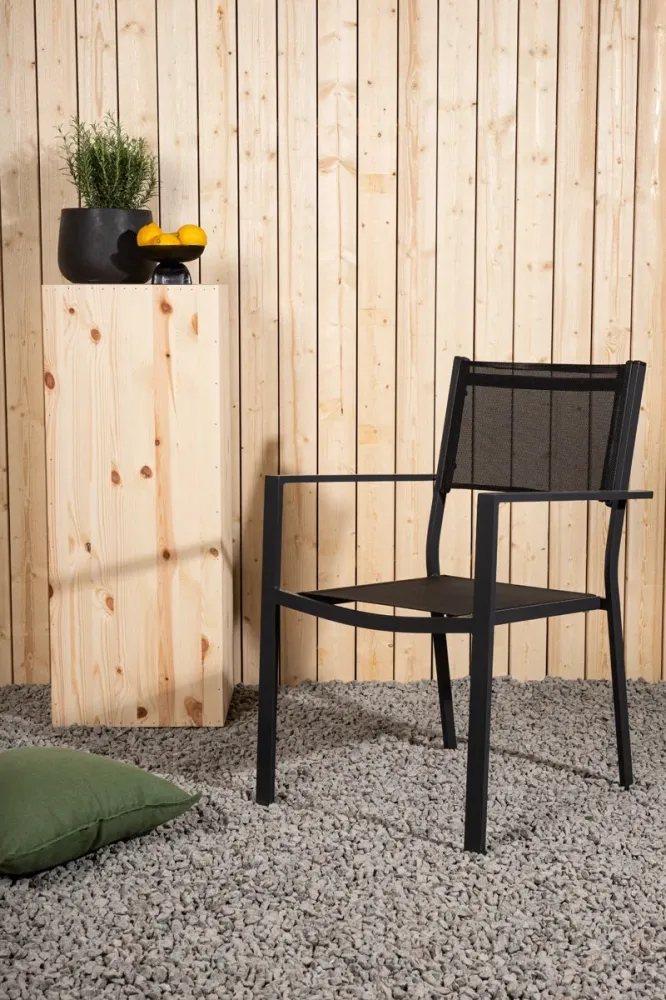 Nest outdoor Narda aluminium tuinstoel zwart - met armleuningen - set van 4