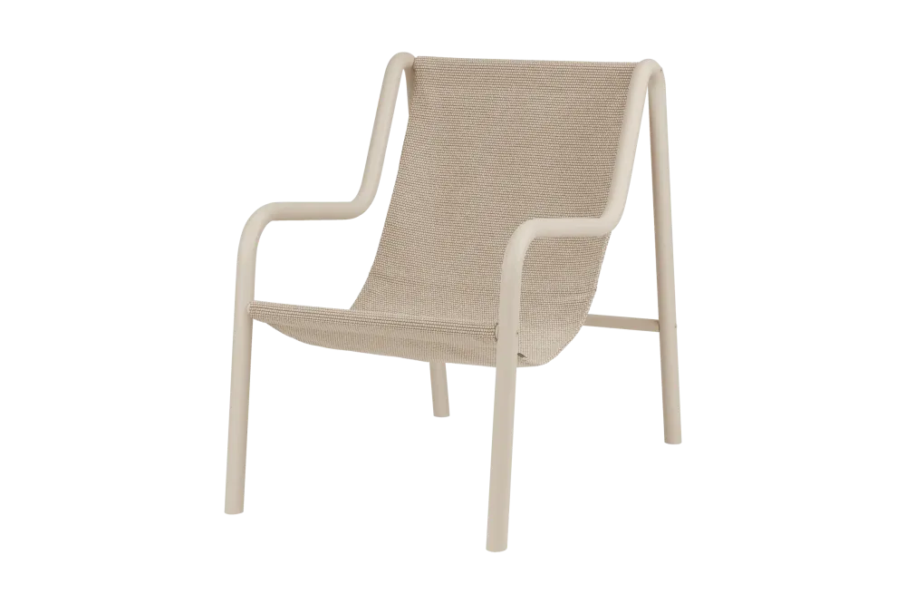 noo.ma Nokk Armchair outdoor loungestoel - Piazza Beige, waterdichte sling-zitting, stalen buizenframe