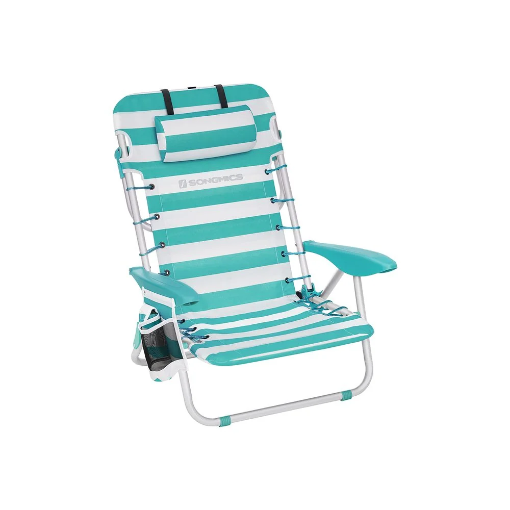 Nancy's Possacos Strandstoel - Campingstoel - Opvouwbaar - Verstelbaar - Groen / Wit 2 stuks Songmics