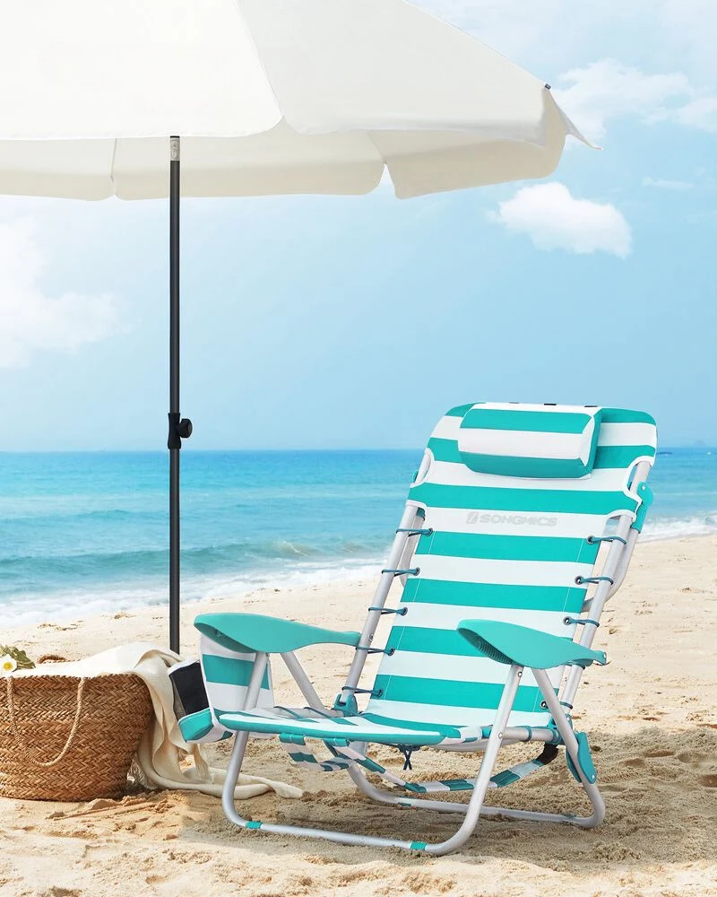 Nancy's Possacos Strandstoel - Campingstoel - Opvouwbaar - Verstelbaar - Groen / Wit 2 stuks Songmics