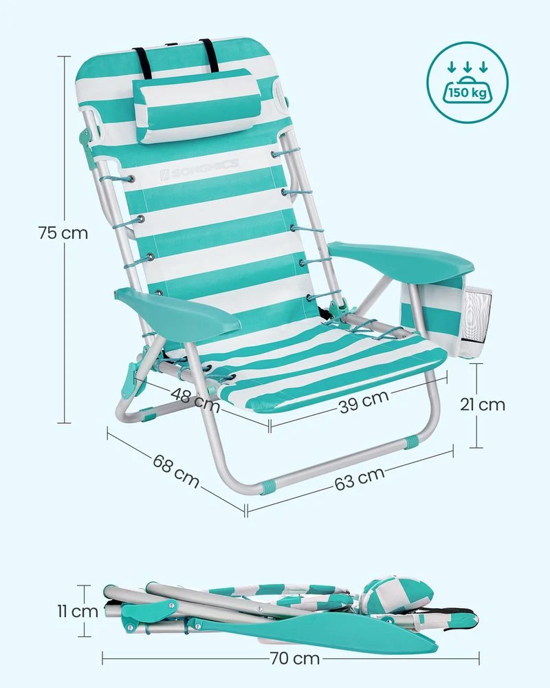 Nancy's Possacos Strandstoel - Campingstoel - Opvouwbaar - Verstelbaar - Groen / Wit 2 stuks Songmics