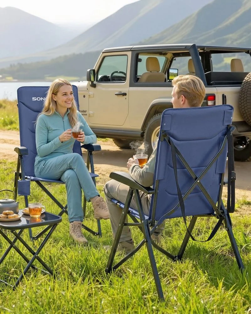 Nancy's Rovolon Campingstoel - Kampeerstoel - Met bekerhouder - Verstelbaar - Blauw Songmics