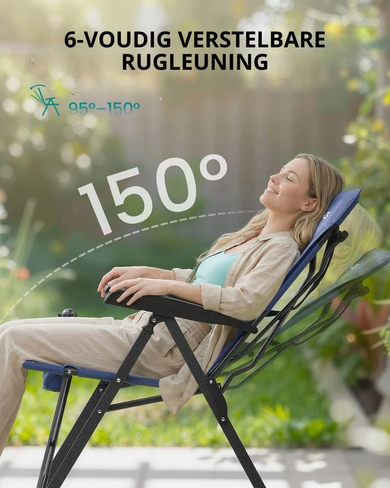 Nancy's Rovolon Campingstoel - Kampeerstoel - Met bekerhouder - Verstelbaar - Blauw Songmics