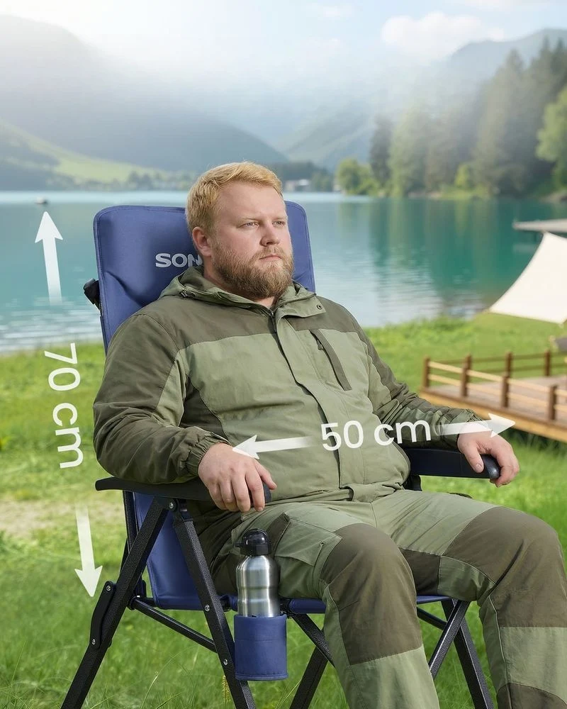 Nancy's Rovolon Campingstoel - Kampeerstoel - Met bekerhouder - Verstelbaar - Blauw Songmics