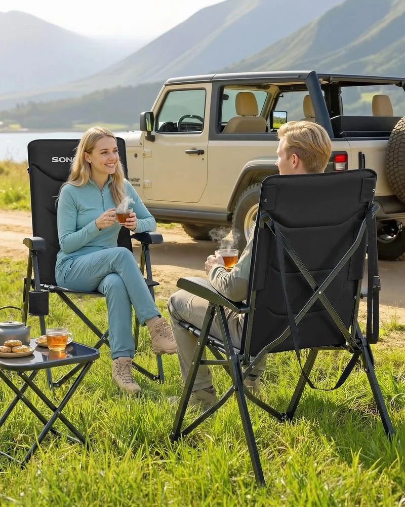 Nancy's Rovolon Campingstoel - Kampeerstoel - Met bekerhouder - Verstelbaar - Zwart Songmics