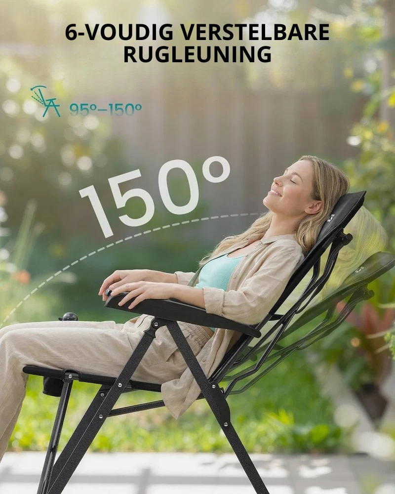 Nancy's Rovolon Campingstoel - Kampeerstoel - Met bekerhouder - Verstelbaar - Zwart Songmics