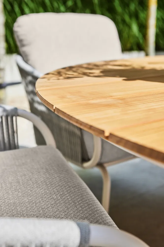 SUNS Grado tafel Ø120 x 75,5 cm - Teak blad / Matt white frame