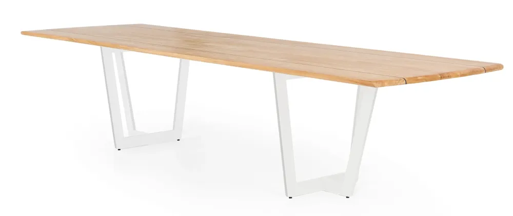 SUNS Palermo tafel 280 x 100 cm - Natural new teak blad / Matt white frame