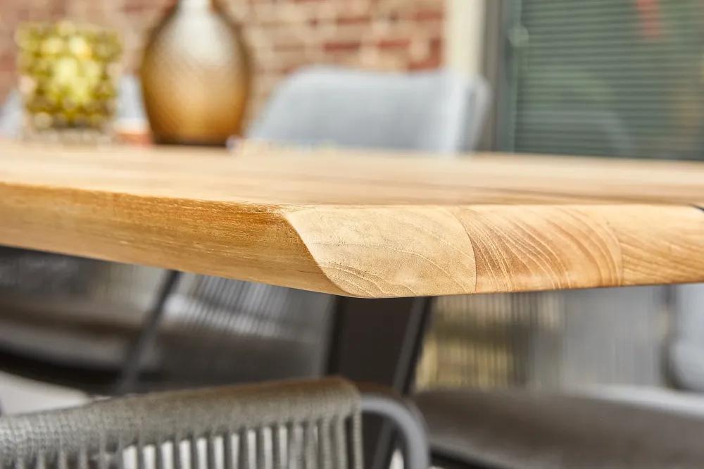 SUNS Palermo tafel 280 x 100 cm - Natural new teak blad / Matt royal grey frame