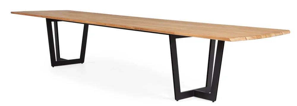 SUNS Palermo tafel 420 x 100 cm - Natural new teak blad / Matt royal grey frame