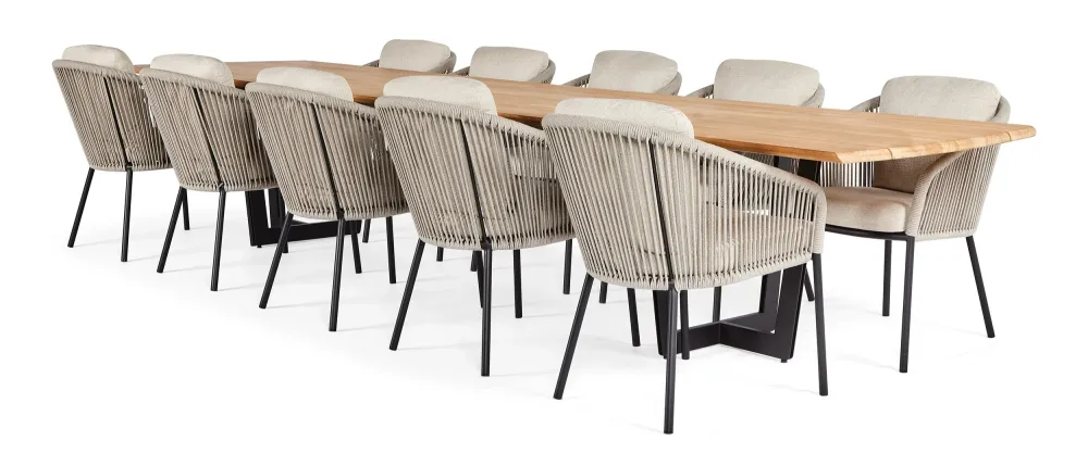 SUNS Palermo tafel 420 x 100 cm - Natural new teak blad / Matt royal grey frame