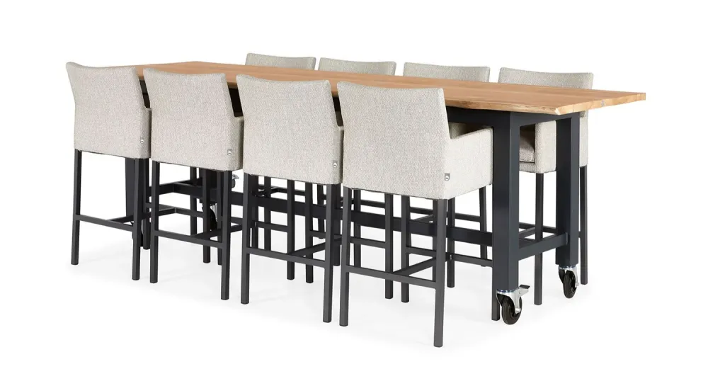 SUNS Vasto bar tafel 330 x 100 cm - Natrual new teak blad / Matt royal grey frame