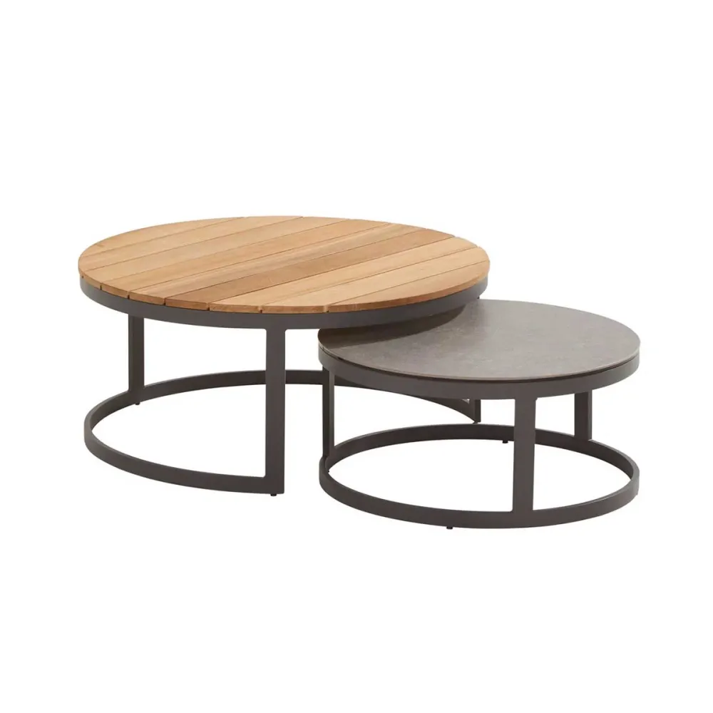 Taste 4 Seasons loungetafels Stonic bruin grijs - teak Ø80 cm - keramiek Ø60 cm