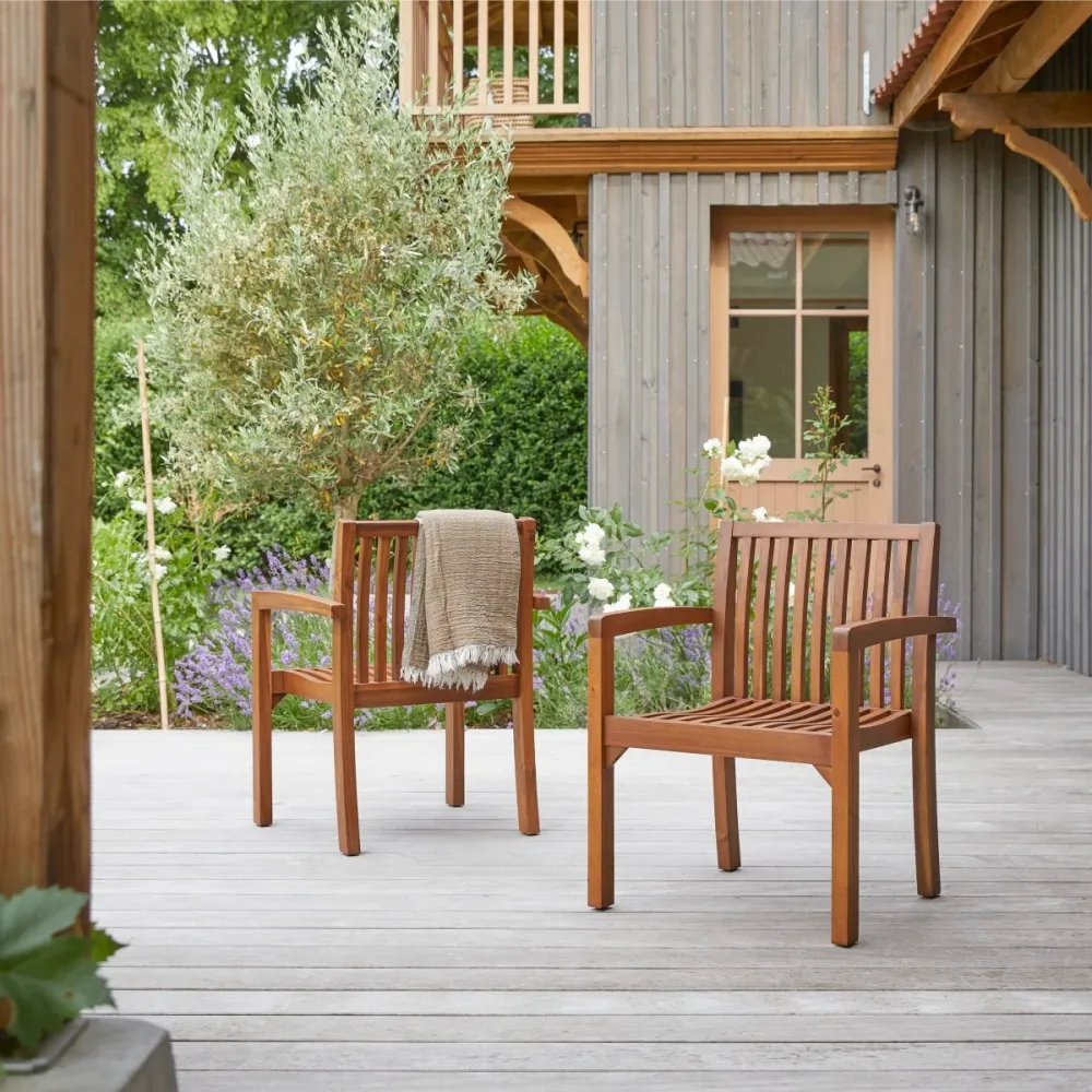 Tikamoon Set van 2 leunstoelen massief acacia - Bruin
