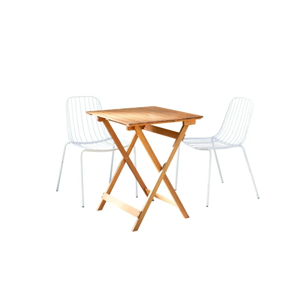 Tikamoon Tuinset van massief acaciahout en metaal white, 2 stoelen - Wit