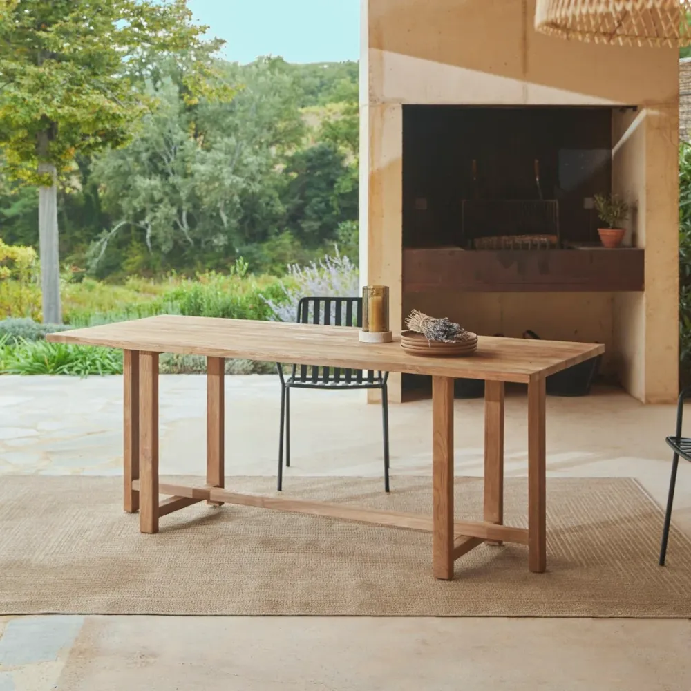 Tikamoon Tuintafel van gerecycled massief teakhout voor 6/8 personen - Naturel
