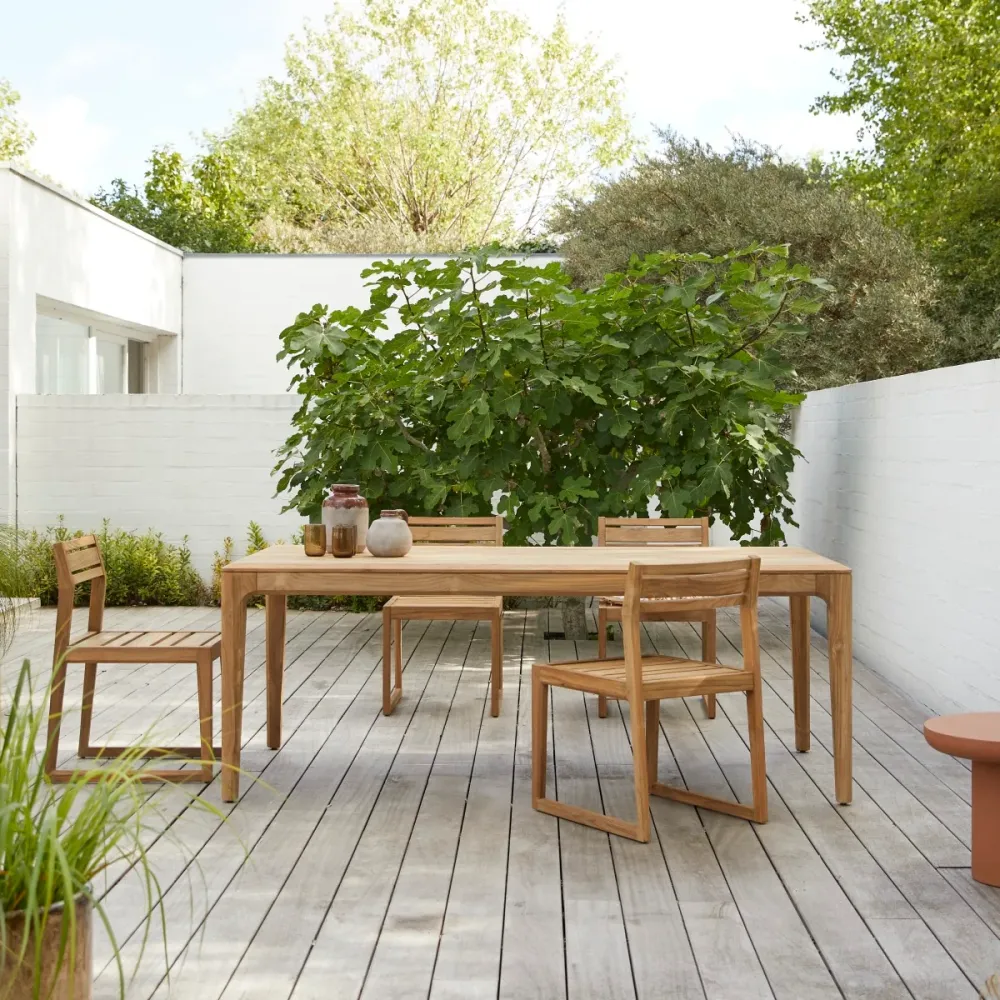 Tikamoon Tuintafelset van gerecycled massief teakhout 4 stoelen - Naturel