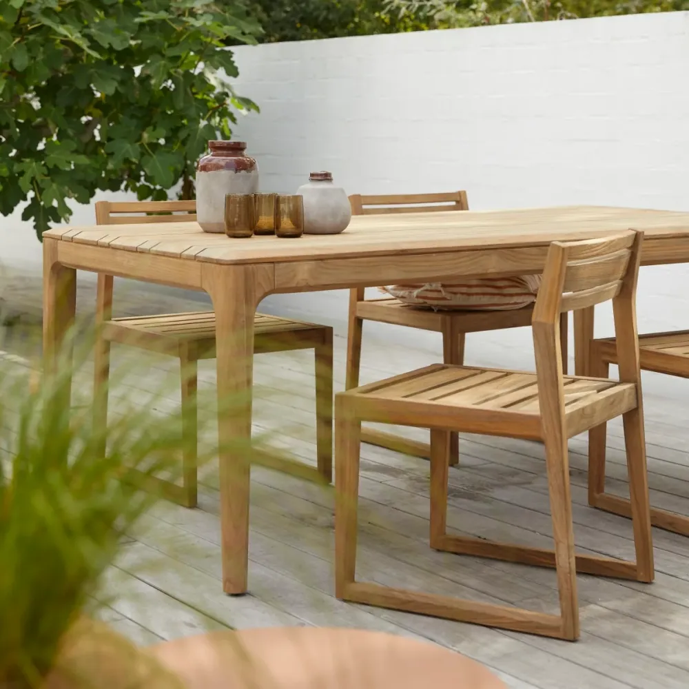 Tikamoon Tuintafelset van gerecycled massief teakhout 4 stoelen - Naturel