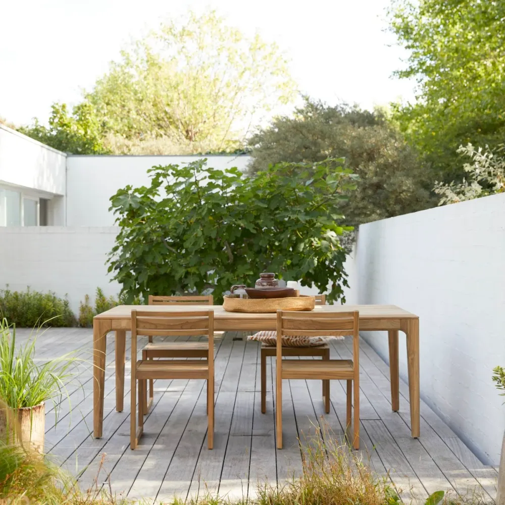 Tikamoon Tuintafelset van gerecycled massief teakhout 4 stoelen - Naturel