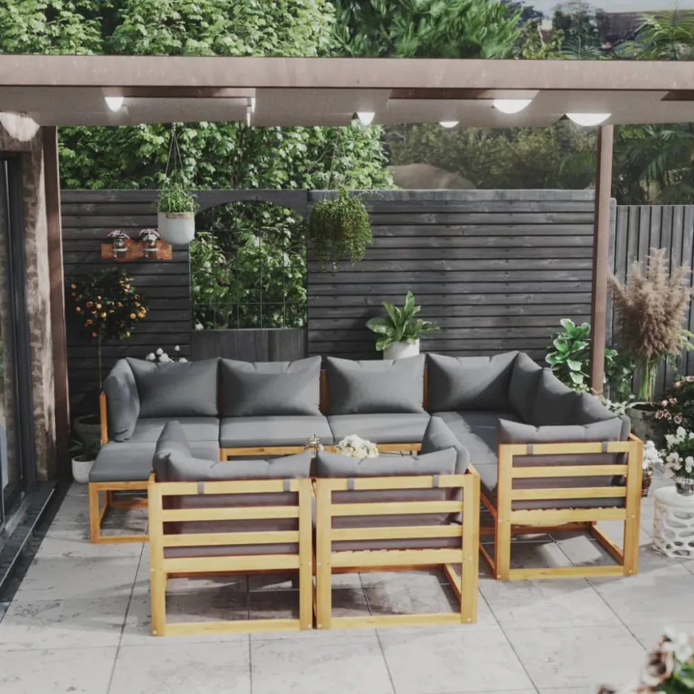 10-delige Loungeset met kussens massief acaciahout vidaXL