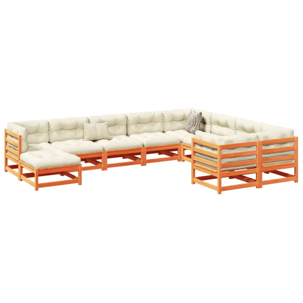 10-delige Loungeset met kussens massief grenenhout wasbruin vidaXL