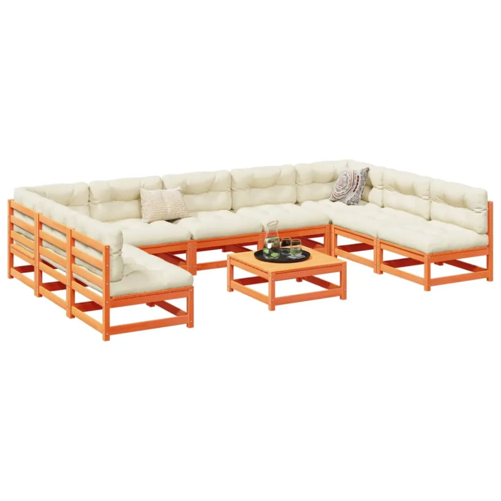 10-delige Loungeset met kussens massief grenenhout wasbruin vidaXL
