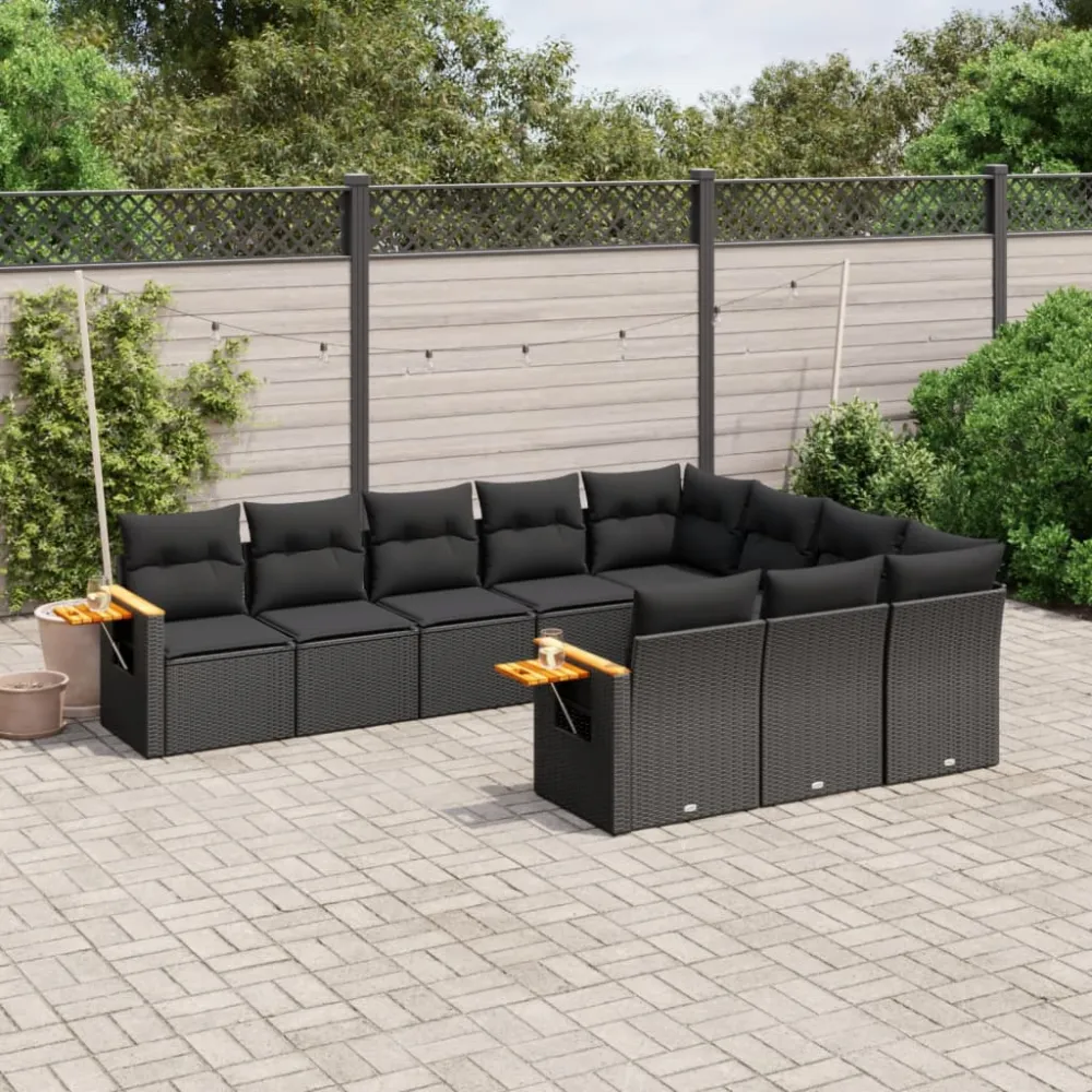 10-delige Loungeset met kussens poly rattan zwart vidaXL