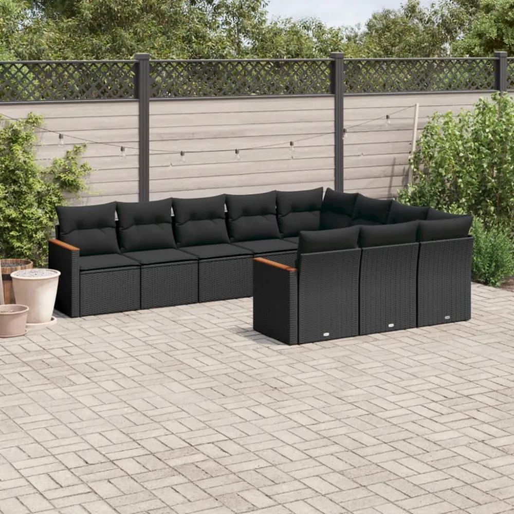 10-delige Loungeset met kussens poly rattan zwart vidaXL