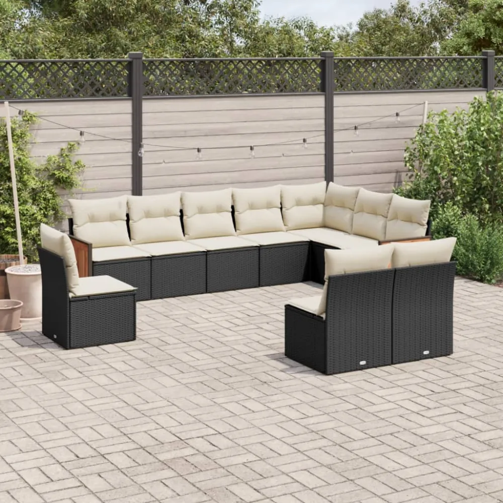10-delige Loungeset met kussens poly rattan zwart vidaXL
