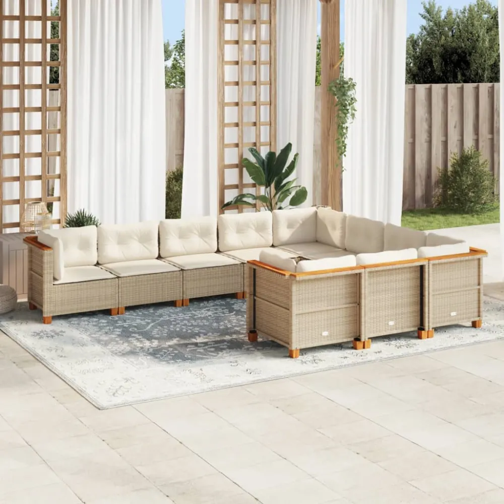 10-delige Loungeset met kussens poly rattan beige vidaXL