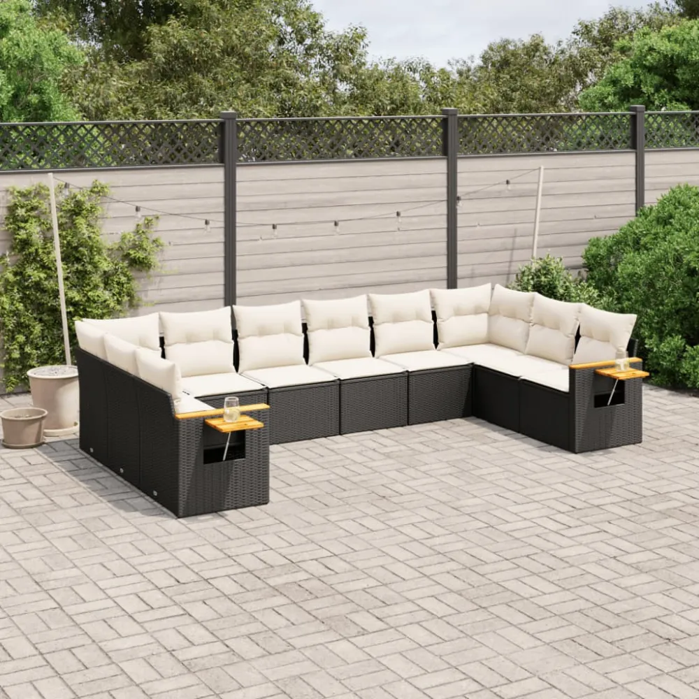 10-delige Loungeset met kussens poly rattan zwart vidaXL