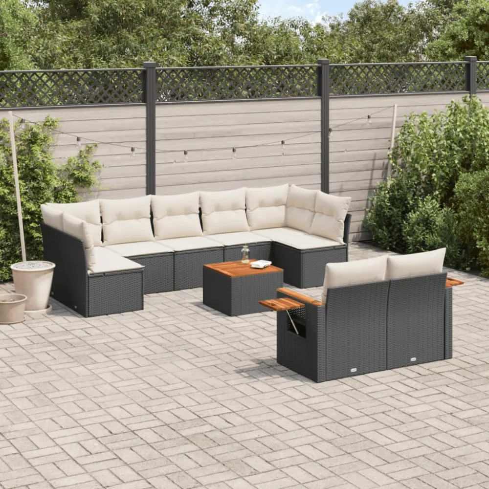 10-delige Loungeset met kussens poly rattan zwart vidaXL