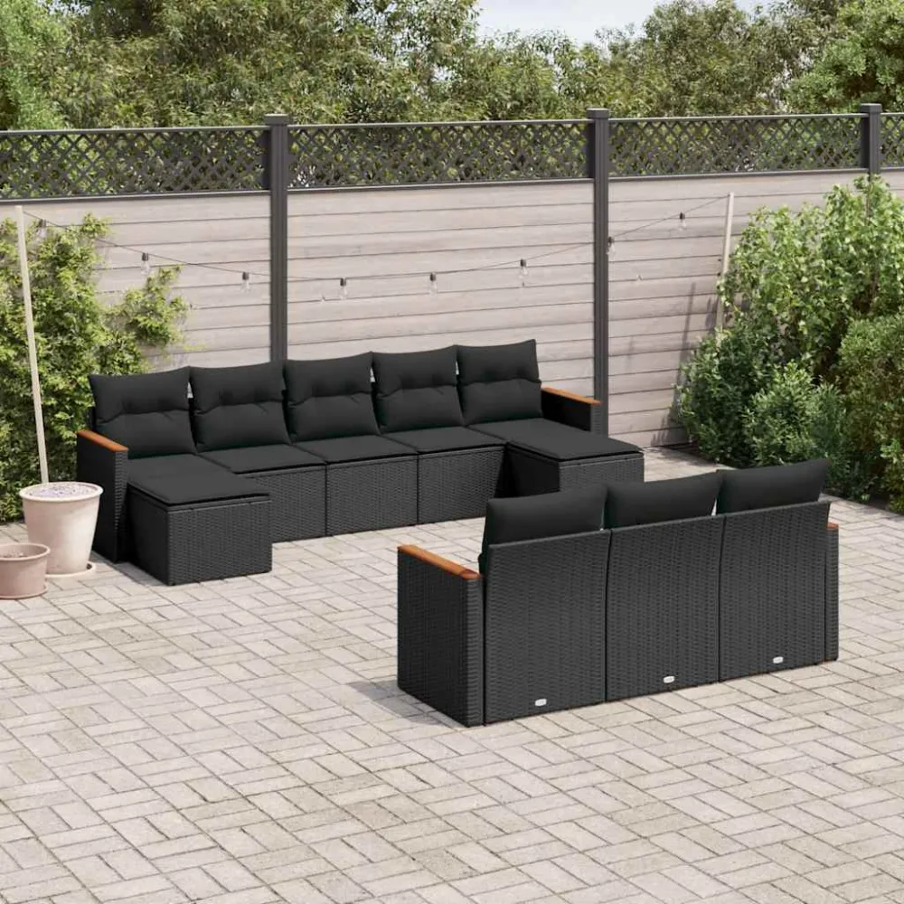 10-delige Loungeset met kussens poly rattan zwart vidaXL