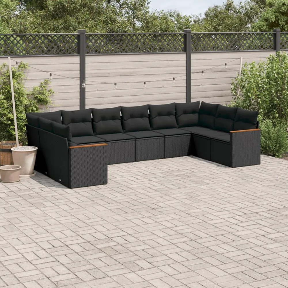 10-delige Loungeset met kussens poly rattan zwart vidaXL